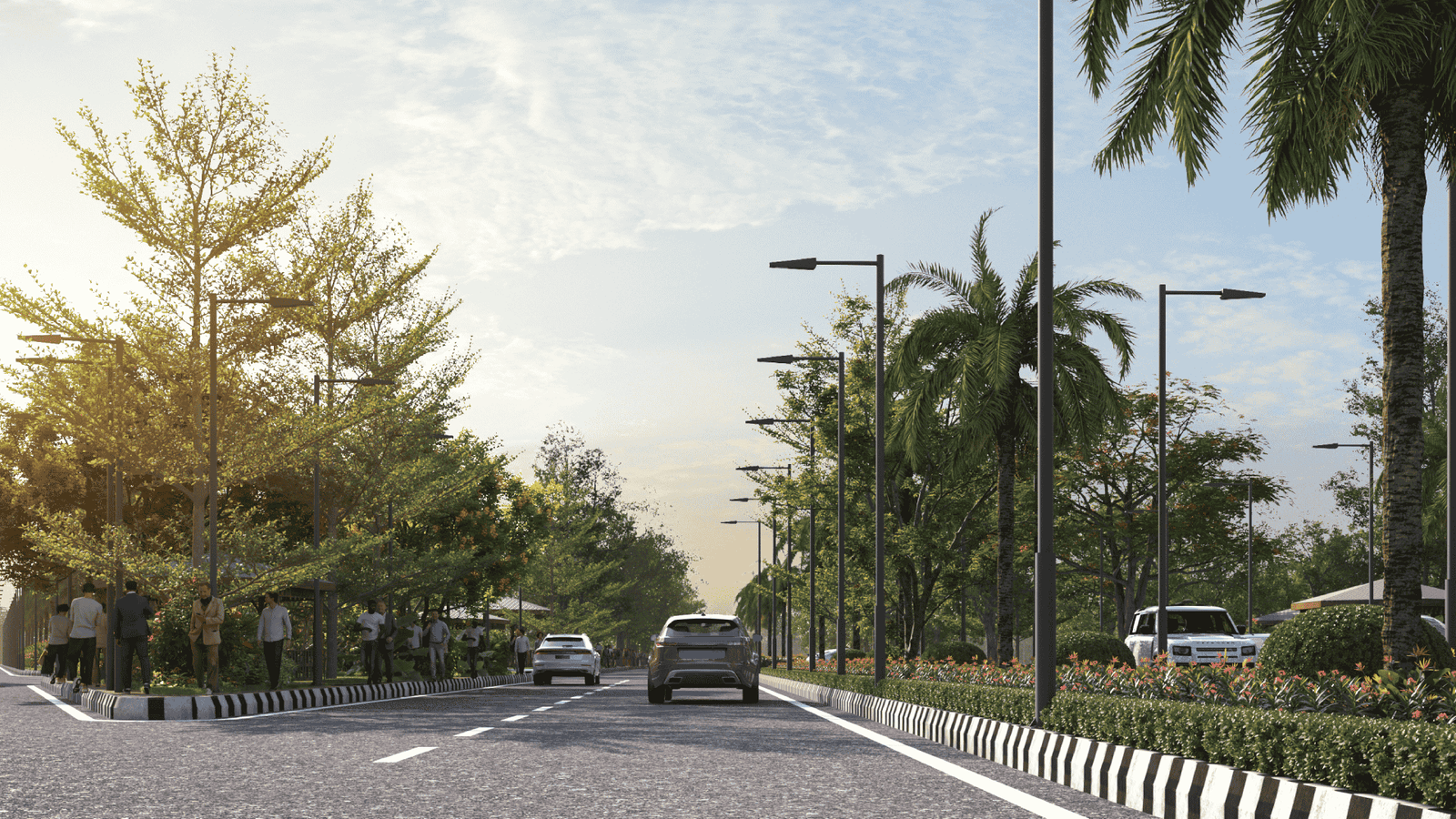 NeoCity Shaded Avenue with Landscaped Boulevard